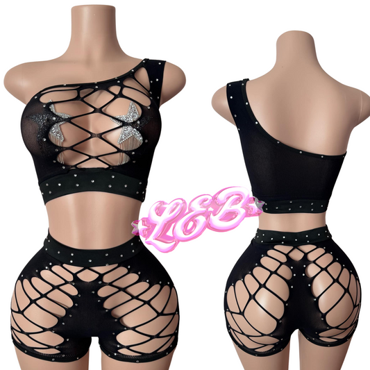 Two piece stripper set, exotic dancewear rinestone